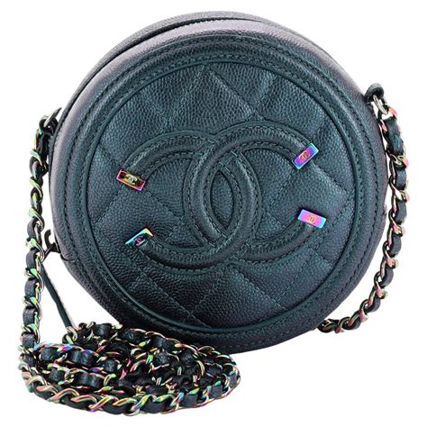 Chanel Filigree Round Clutch with Chain Quilted Caviar Mini Black